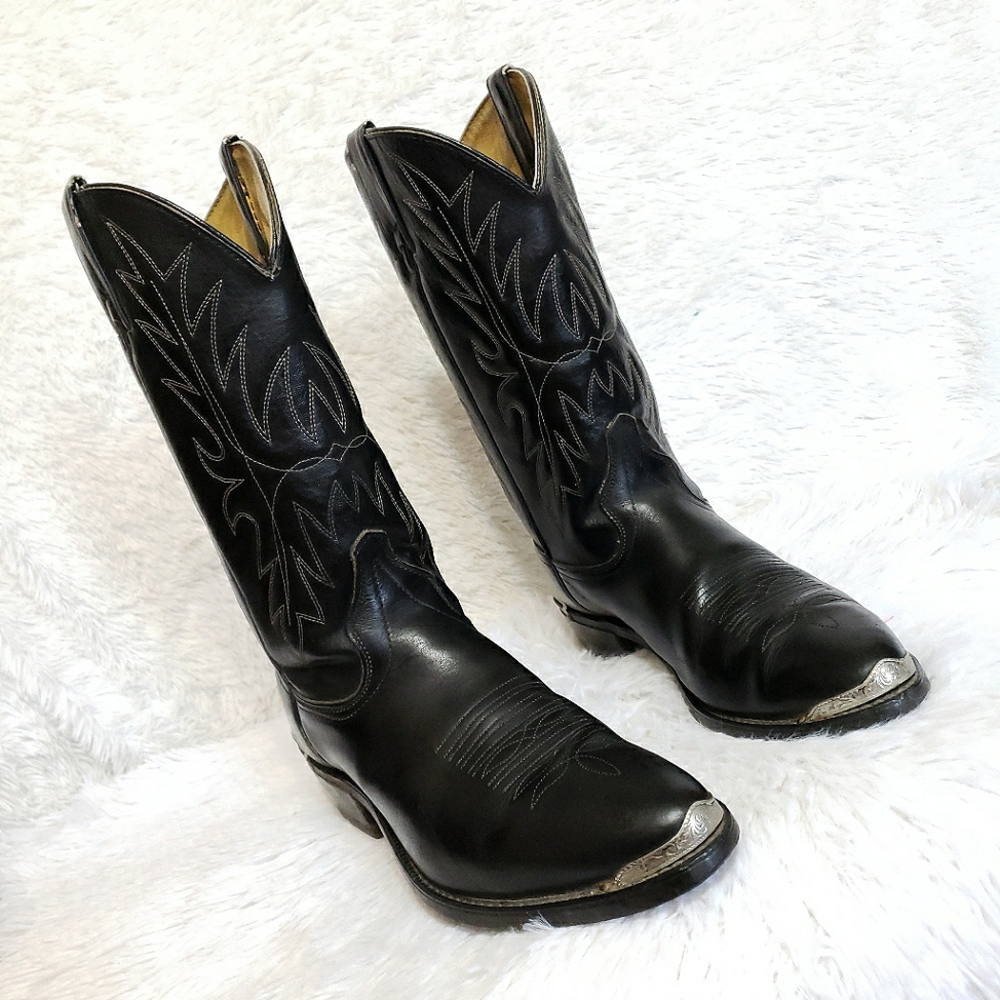 Vintage Wrangler Silver Cap Black Western Boots